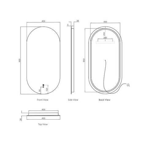 LED Noosa 900(H)x450(W) Frameless Tuffi Mirror — detail 3