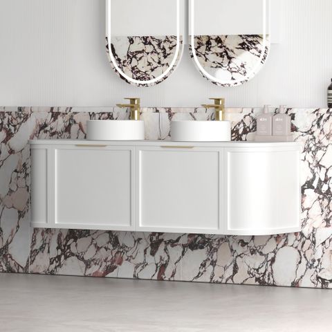 Hampshire 1500mm Satin White Wall Hung Curve Cabinet Only — detail 2