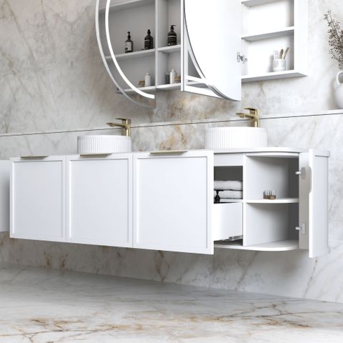 Hampshire 1800mm Satin White Wall Hung Curve Cabinet Only — detail 3