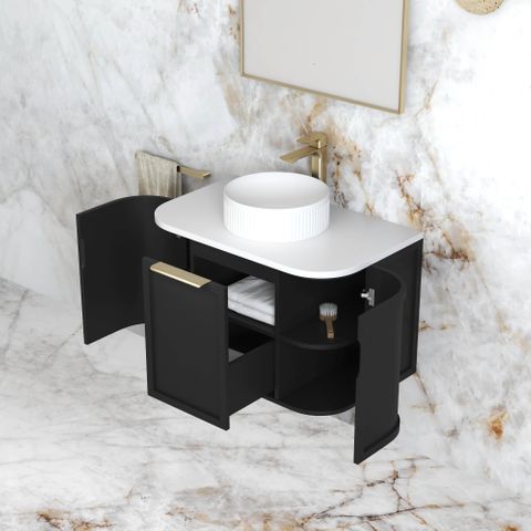 Hampshire 750mm Satin Black Wall Hung Curve Cabinet Only — detail 3