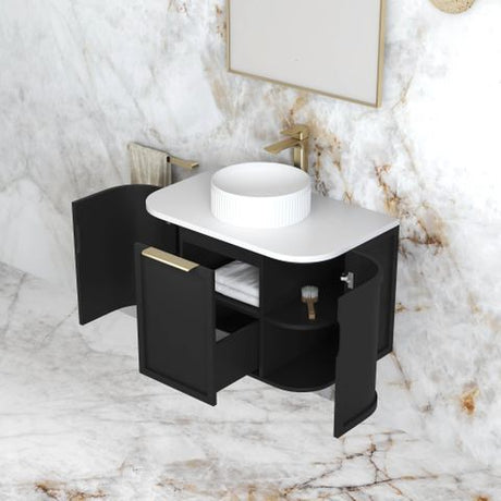 Hampshire 750mm Satin Black Wall Hung Curve Cabinet Only — detail 3