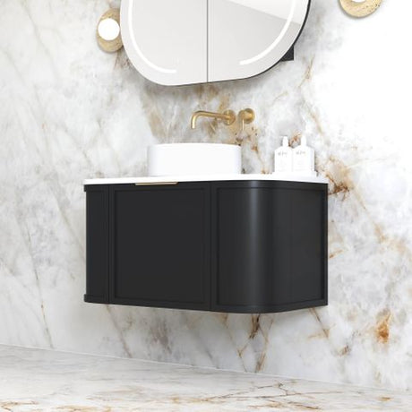 Hampshire 900mm Satin Black Wall Hung Curve Cabinet Only — detail 2
