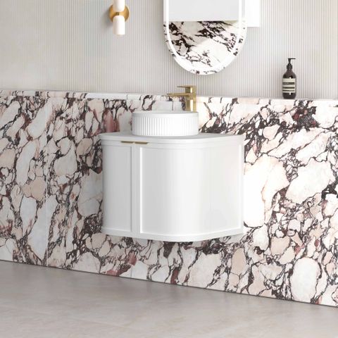 Hampshire 600mm Satin White Wall Hung Curve Cabinet Only — detail 2