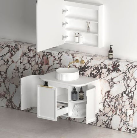 Hampshire 750mm Satin White Wall Hung Curve Cabinet Only — detail 4