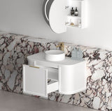 Hampshire 900mm Satin White Wall Hung Curve Cabinet Only — detail 3