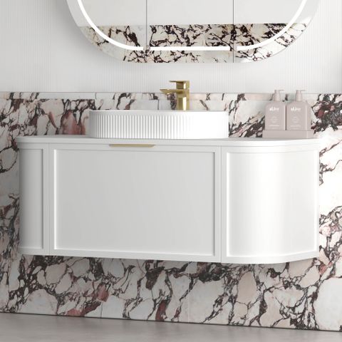 Hampshire 1200mm Satin White Wall Hung Curve Cabinet Only — detail 3