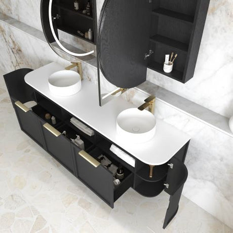 Hampshire 1800mm Satin Black Wall Hung Curve Cabinet Only — detail 2
