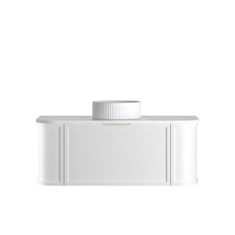 Hampshire 1200mm Satin White Wall Hung Curve Vanity with Cloudy Carrara Top