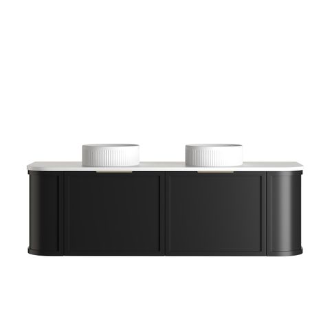 Hampshire 1500mm Satin Black Wall Hung Curve Vanity with Pure White Top