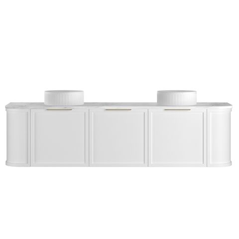 Hampshire 1800mm Satin White Wall Hung Curve Vanity with Cloudy Carrara Top
