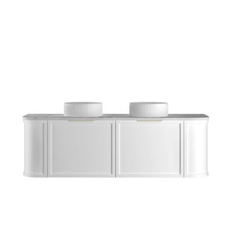 Hampshire 1500mm Satin White Wall Hung Curve Vanity with Natural Carrara Marble Top