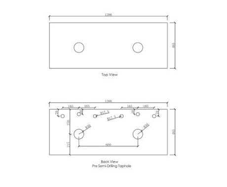 Solid Surface 1200x465x20 Matte White Top Double Bowl — detail 3
