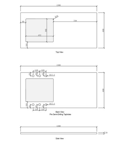 Laundry 1300mm Solid Surface Matte White Top — detail 4
