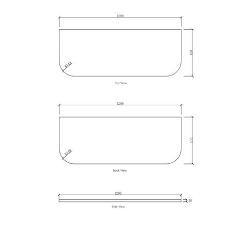 Bondi 1200x460x20 Solid Surface Matte White Top No Hole — detail 2