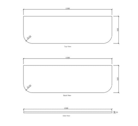 Bondi 1500x460x20 Solid Surface Matte White Top No Hole — detail 2