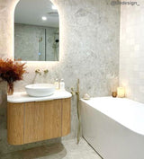Bondi 750mm Woodland Oak Fluted Curve Vanity with Matte White Top