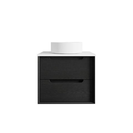 Byron 600mm Black Oak Wall Hung Vanity with Matte White Top