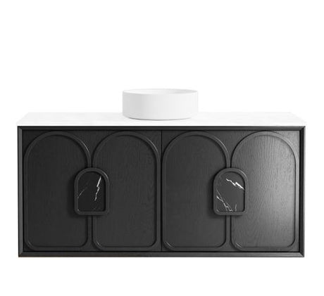 Laguna 1200mm Black American Oak Wall Hung Vanity with Matte White Top
