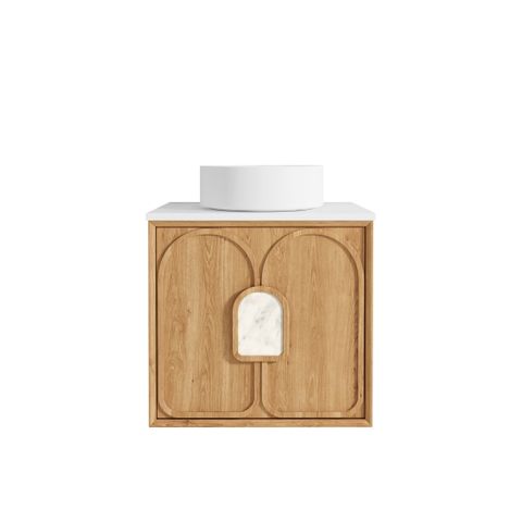 Laguna 600mm Natural American Oak Wall Hung Vanity with Matte White Top — detail 2