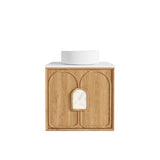 Laguna 600mm Natural American Oak Wall Hung Vanity with Matte White Top — detail 2