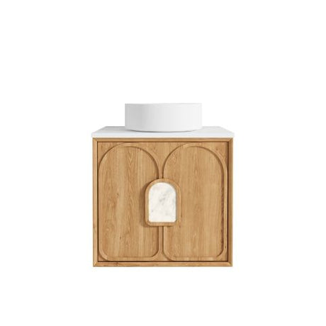 Laguna 600mm Natural American Oak Wall Hung Vanity with Matte White Top — detail 2