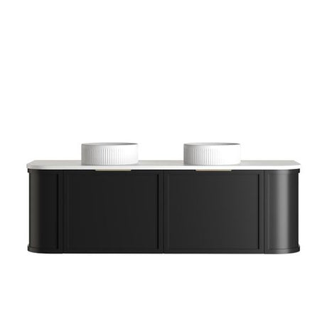 Hampshire 1500mm Satin Black Wall Hung Curve Vanity with Matte White Top
