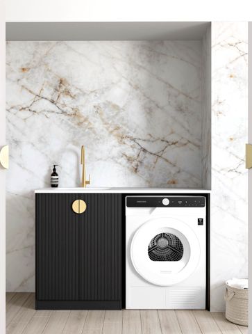 Marlo Black Base Laundry Cabinet with 1300mm Pure White Top