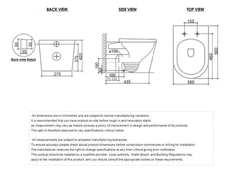 Alzano Wall Face Pan Hurricane Flush Matte White with R&T Cistern, No Push Plate — detail 3