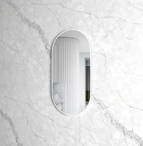 Noosa 900(H)x450(W) White Metal Frame Tuffi Mirror — detail 2