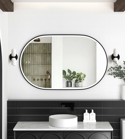 LED Noosa 900(H)x600(W) Black Metal Frame Tuffi Mirror- Install Horizontal or Vertical