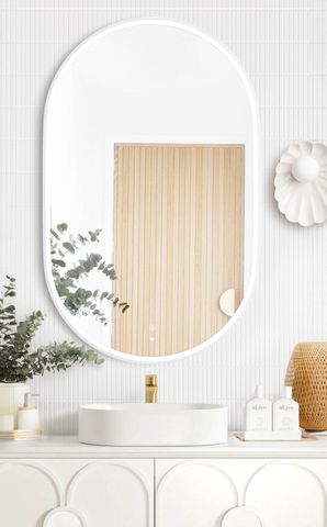 LED Noosa 900(H)x600(W) White Metal Frame Mirror- Install Horizontal or Vertical — detail 2