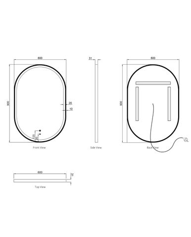 LED Noosa 900(H)x600(W) White Metal Frame Mirror- Install Horizontal or Vertical — detail 8