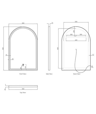 LED Archie 900(H)x600(W) White Metal Frame Tuffi Mirror — detail 5