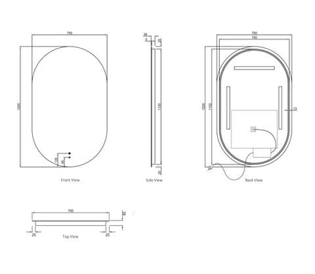 LED Noosa 1200(W)x750(H) Frameless Tuffi Mirror - Install Horizontal or Vertical — detail 7