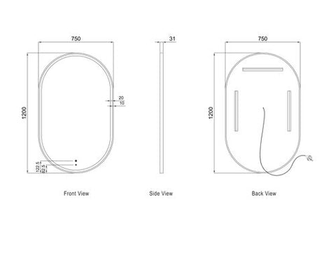LED Noosa 1200(W)x750(H) Black Metal Frame Tuffi Mirror- Install Horizontal or Vertical — detail 8