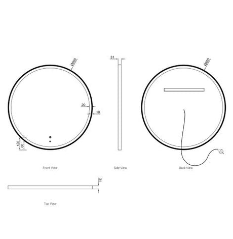LED Bondi 800mm Black Metal Frame Tuffi Mirror — detail 5