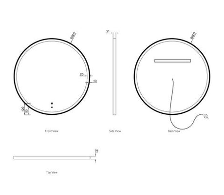 LED Bondi 800mm White Metal Frame Tuffi Mirror — detail 6