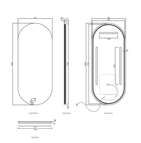 LED Noosa 1800(W)x750(H) Frameless Tuffi Mirror - Install Horizontal or Vertical — detail 6