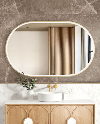 LED Noosa 1200(W)x750(H) Gold Metal Frame Tuffi Mirror- Install Horizontal or Vertical
