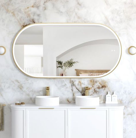 LED Noosa 1500(W)x750(H) Gold Metal Frame Tuffi Mirror- Install Horizontal or Vertical
