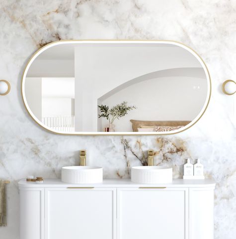 LED Noosa 1500(W)x750(H) Gold Metal Frame Tuffi Mirror- Install Horizontal or Vertical