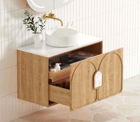 Laguna Mark II 900mm Woodland Oak Wall Hung Cabinet Only — detail 2