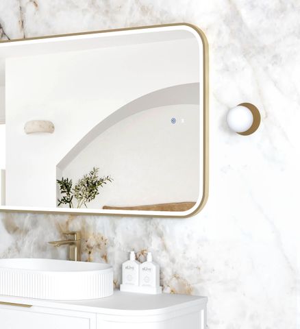 LED Newport 1200(W)x750(H) Gold Metal Frame Tuffi Mirror- Install Horizontal or Vertical — detail 3