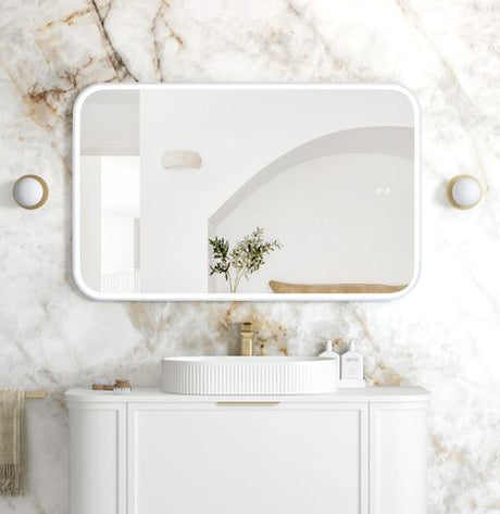 LED Newport 1200(W)x750(H) White Metal Frame Tuffi Mirror- Install Horizontal or Vertical