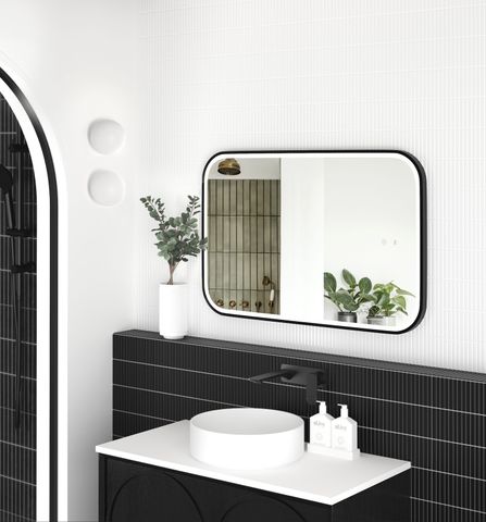 LED Newport 900(H)x600(W) Black Metal Frame Tuffi Mirror- Install Horizontal or Vertical — detail 2