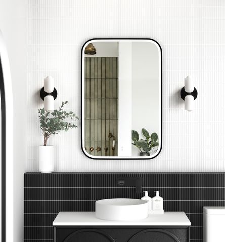 LED Newport 900(H)x600(W) Black Metal Frame Tuffi Mirror- Install Horizontal or Vertical — detail 3