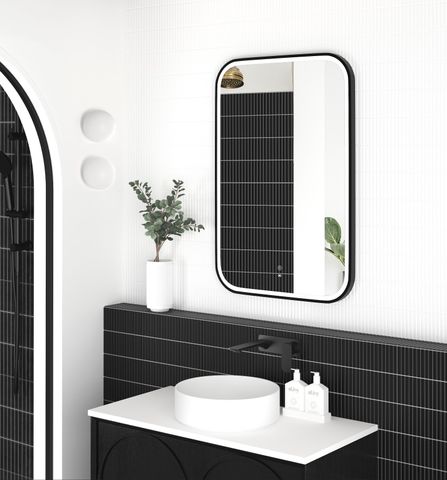 LED Newport 900(H)x600(W) Black Metal Frame Tuffi Mirror- Install Horizontal or Vertical — detail 4