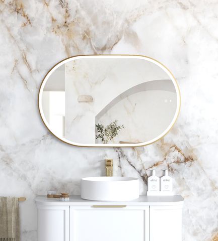 LED Noosa 900(H)x600(W) Gold Metal Frame Tuffi Mirror- Install Horizontal or Vertical