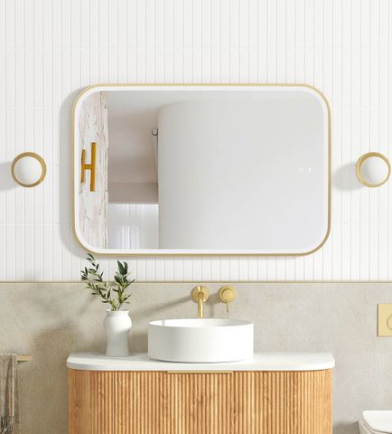 LED Newport 900(H)x600(W) Gold Metal Frame Tuffi Mirror- Install Horizontal or Vertical