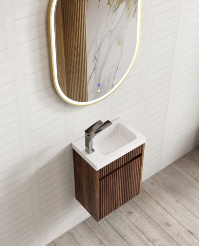Mini Ensuite Vanity 400mm Sable Walnut Fluted Vanity (with Basin) — detail 2